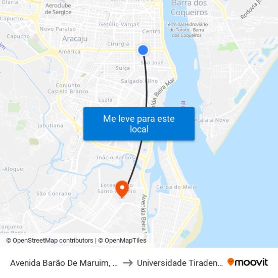 Avenida Barão De Maruim, 831 to Universidade Tiradentes map