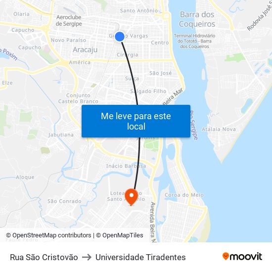 Rua São Cristovão to Universidade Tiradentes map