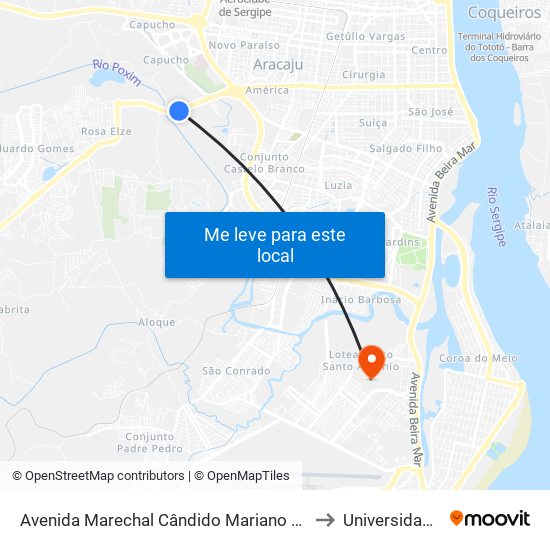 Avenida Marechal Cândido Mariano Da Silva Rondon, 1515 | Progresso to Universidade Tiradentes map