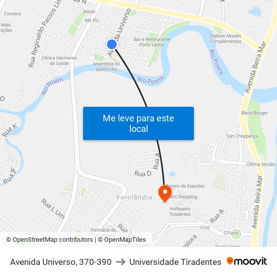 Avenida Universo, 370-390 to Universidade Tiradentes map