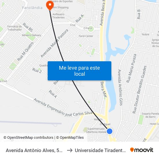 Avenida Antônio Alves, 505 to Universidade Tiradentes map