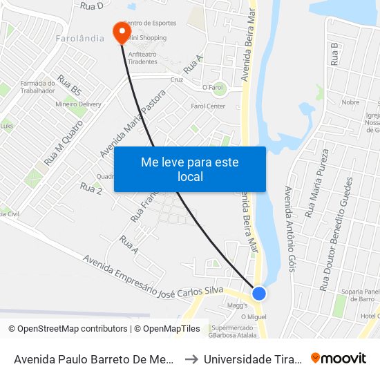 Avenida Paulo Barreto De Menezes 215 to Universidade Tiradentes map