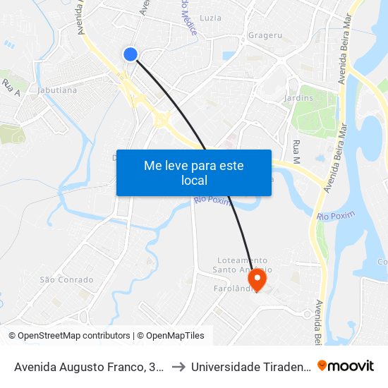 Avenida Augusto Franco, 3553 to Universidade Tiradentes map