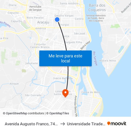 Avenida Augusto Franco, 741-899 to Universidade Tiradentes map