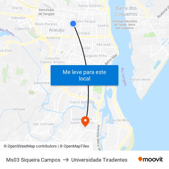 Ms03 Siqueira Campos to Universidade Tiradentes map