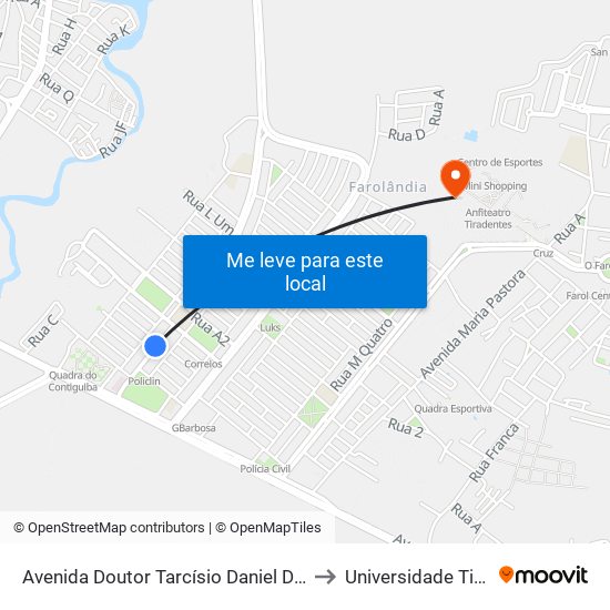 Avenida Doutor Tarcísio Daniel Dos Santos, 213 to Universidade Tiradentes map