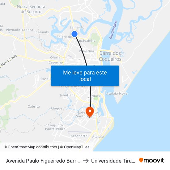 Avenida Paulo Figueiredo Barreto, 1027 to Universidade Tiradentes map