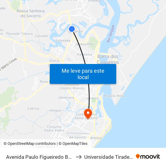 Avenida Paulo Figueiredo Barreto to Universidade Tiradentes map