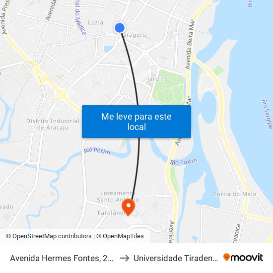 Avenida Hermes Fontes, 2064 to Universidade Tiradentes map