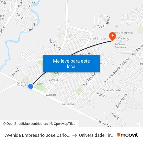 Avenida Empresário José Carlos Silva 2980 to Universidade Tiradentes map