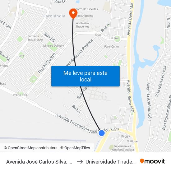 Avenida José Carlos Silva, 1147 to Universidade Tiradentes map