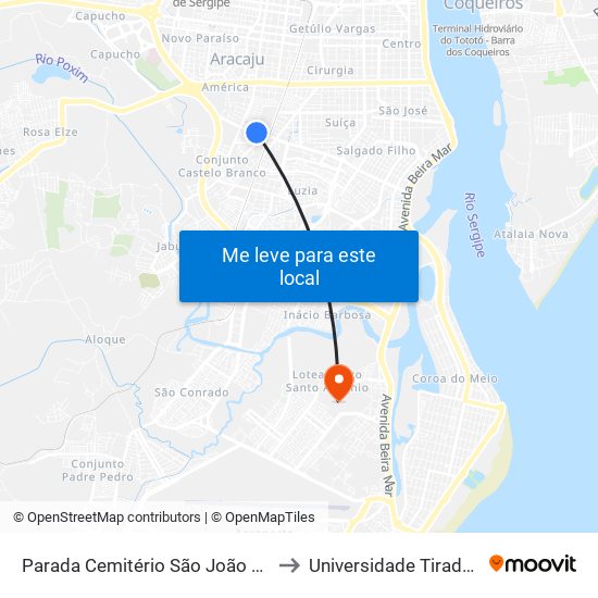 Parada Cemitério São João Batista to Universidade Tiradentes map