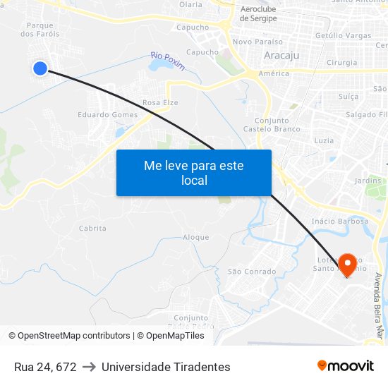 Rua 24, 672 to Universidade Tiradentes map