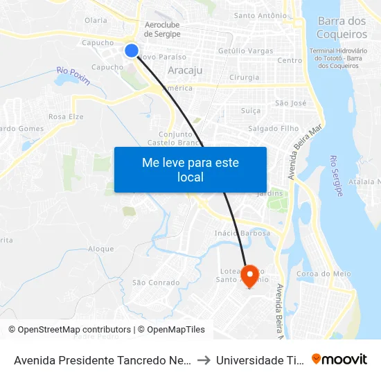 Avenida Presidente Tancredo Neves, 7601-7797 to Universidade Tiradentes map