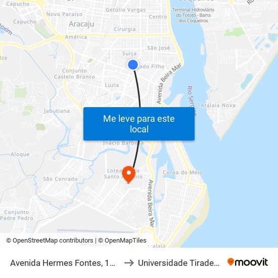 Avenida Hermes Fontes, 1200c to Universidade Tiradentes map