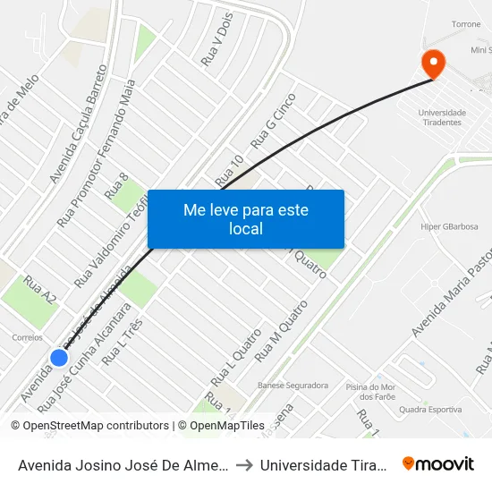 Avenida Josino José De Almeida, 162 to Universidade Tiradentes map