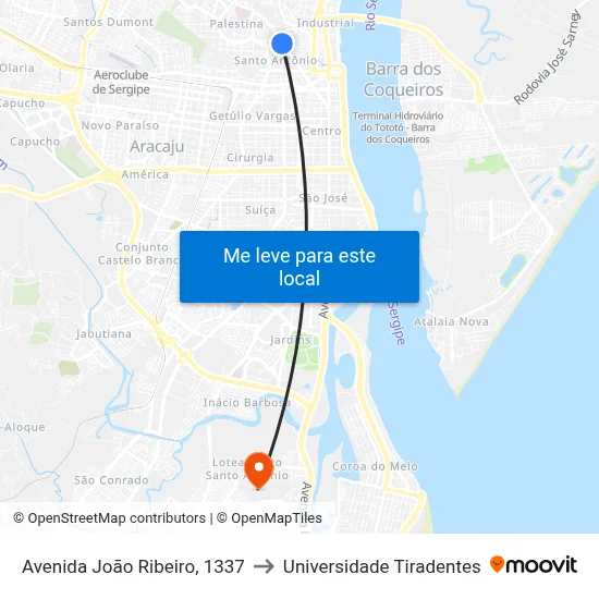 Avenida João Ribeiro, 1337 to Universidade Tiradentes map