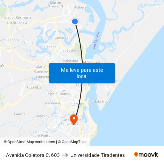 Avenida Coletora C, 603 to Universidade Tiradentes map