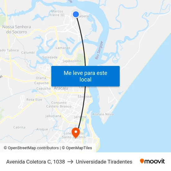 Avenida Coletora C, 1038 to Universidade Tiradentes map