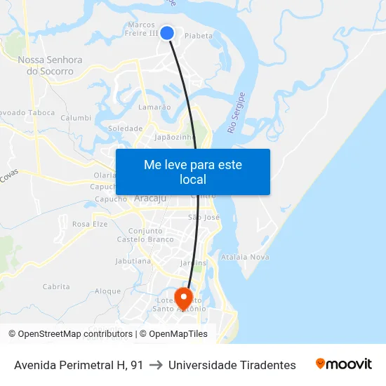 Avenida Perimetral H, 91 to Universidade Tiradentes map