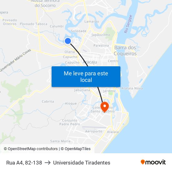 Rua A4, 82-138 to Universidade Tiradentes map
