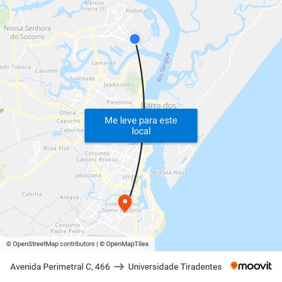 Avenida Perimetral C, 466 to Universidade Tiradentes map