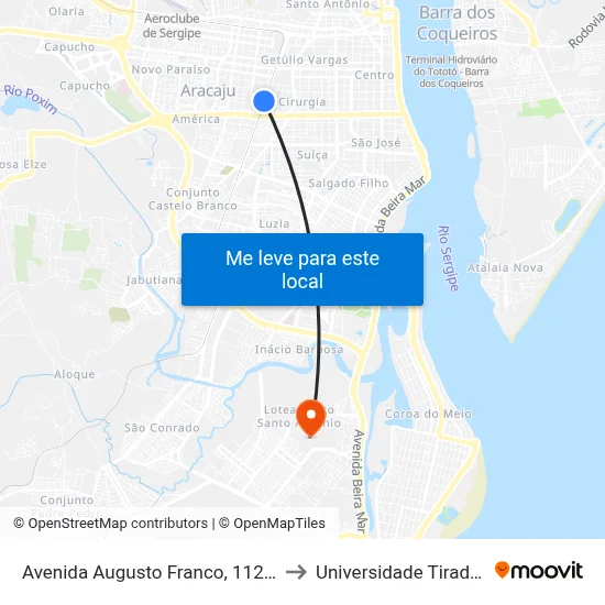 Avenida Augusto Franco, 1122-1180 to Universidade Tiradentes map