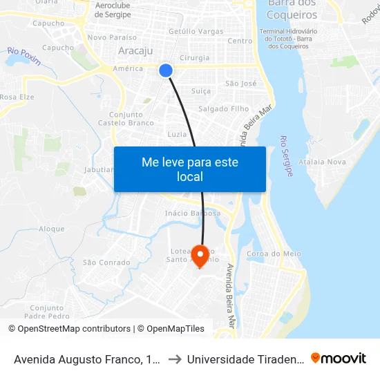 Avenida Augusto Franco, 1540 to Universidade Tiradentes map