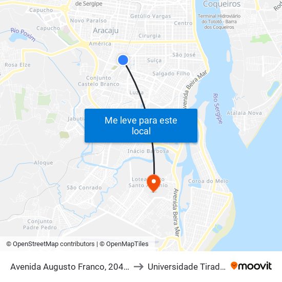 Avenida Augusto Franco, 2040-2260 to Universidade Tiradentes map