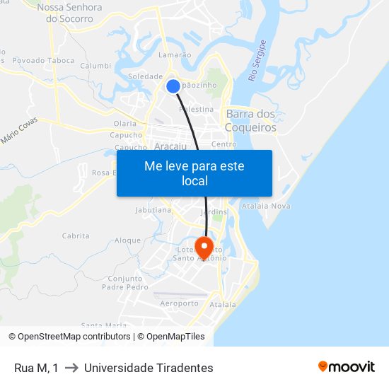 Rua M, 1 to Universidade Tiradentes map
