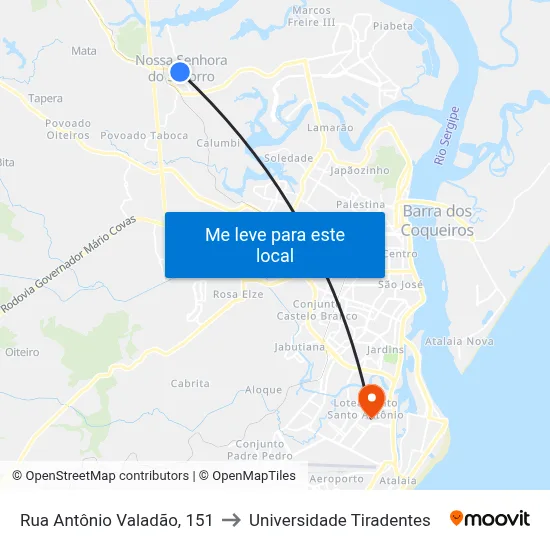 Rua Antônio Valadão, 151 to Universidade Tiradentes map