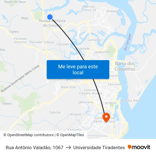 Rua Antônio Valadão, 1067 to Universidade Tiradentes map