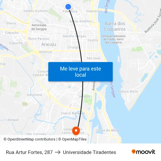 Rua Artur Fortes, 287 to Universidade Tiradentes map
