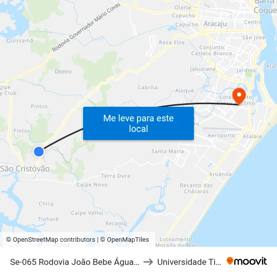 Se-065 Rodovia João Bebe Água, Km 15,4 Leste to Universidade Tiradentes map