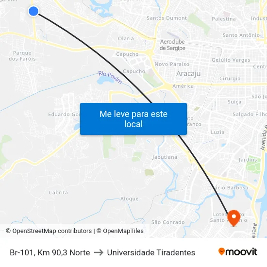 Br-101, Km 90,3 Norte to Universidade Tiradentes map