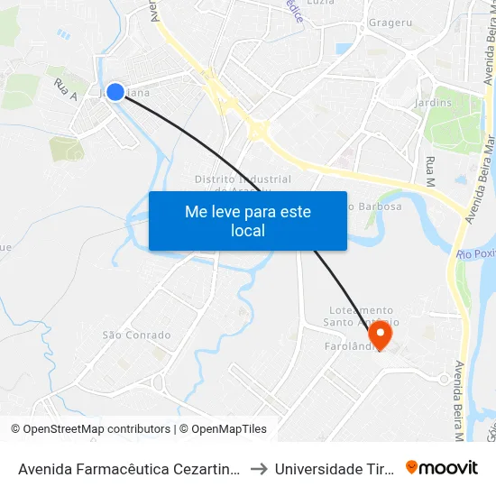Avenida Farmacêutica Cezartina Régis , 739 to Universidade Tiradentes map