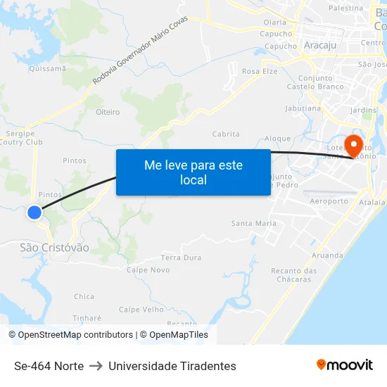Se-464 Norte to Universidade Tiradentes map
