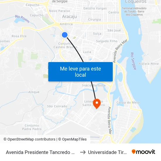 Avenida Presidente Tancredo Neves, 5545 to Universidade Tiradentes map