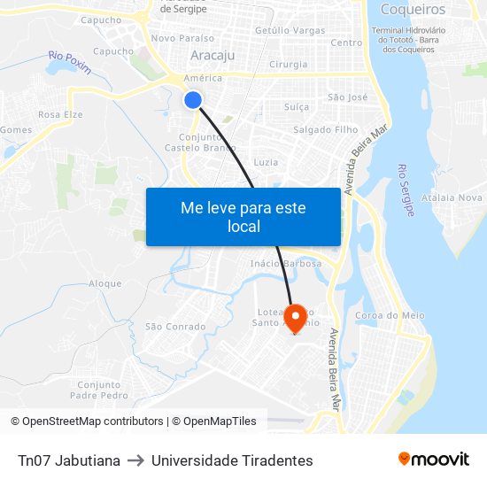 Tn07 Jabutiana to Universidade Tiradentes map