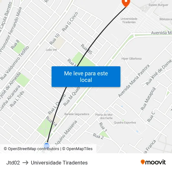 Jtd02 to Universidade Tiradentes map