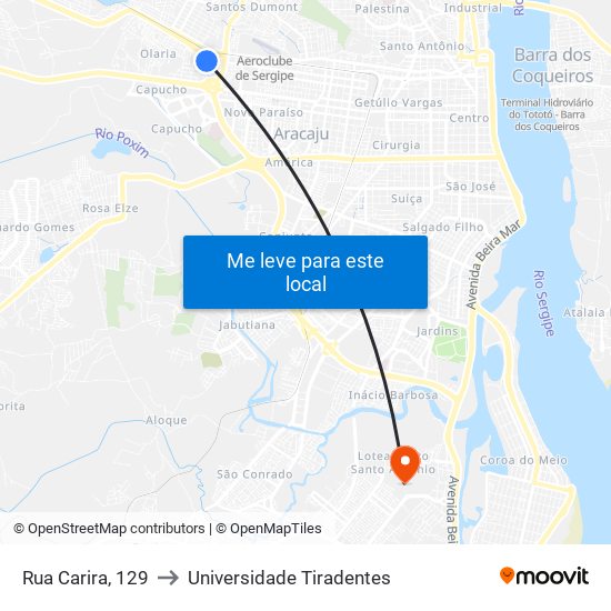 Rua Carira, 129 to Universidade Tiradentes map
