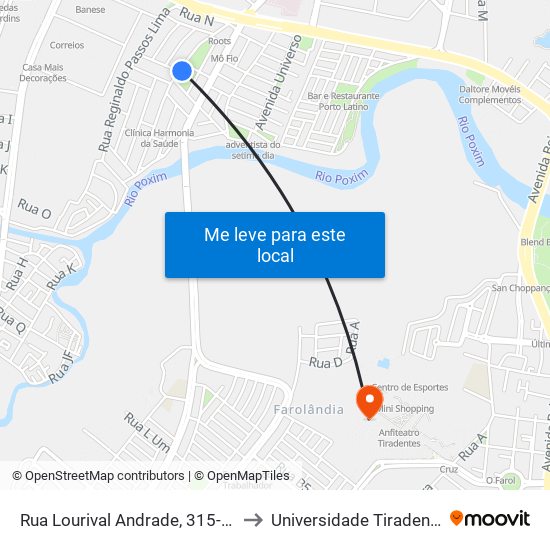 Rua Lourival Andrade, 315-353 to Universidade Tiradentes map