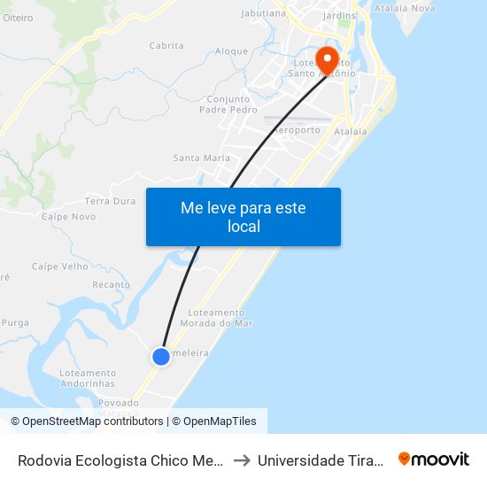 Rodovia Ecologista Chico Mendes, 37 to Universidade Tiradentes map