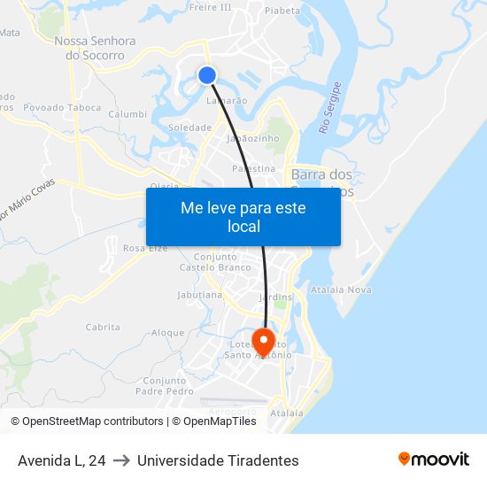 Avenida L, 24 to Universidade Tiradentes map