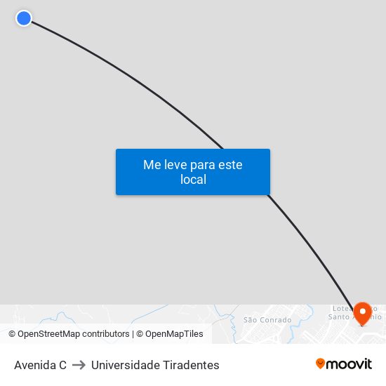 Avenida C to Universidade Tiradentes map