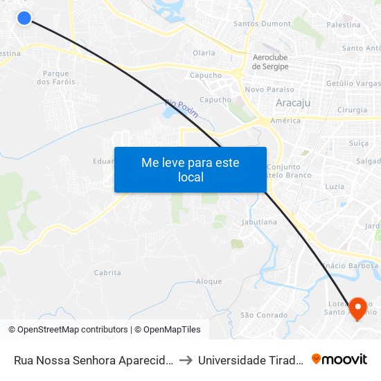 Rua Nossa Senhora Aparecida, 1-11 to Universidade Tiradentes map