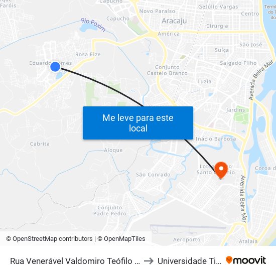 Rua Venerável Valdomiro Teófilo Dos Santos, 756 to Universidade Tiradentes map