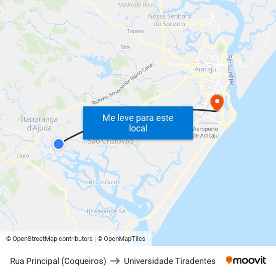 Rua Principal (Coqueiros) to Universidade Tiradentes map