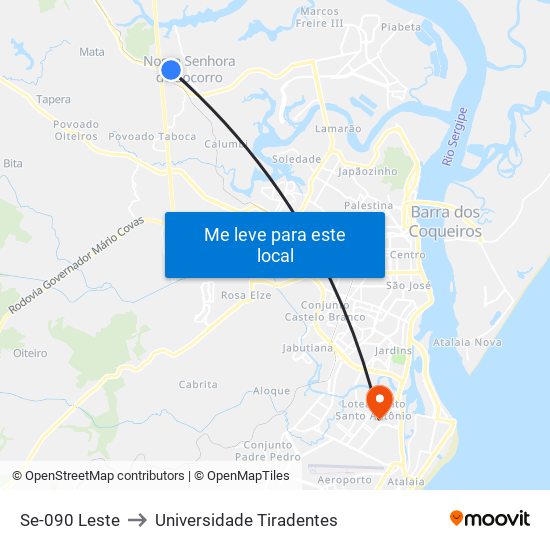 Se-090 Leste to Universidade Tiradentes map