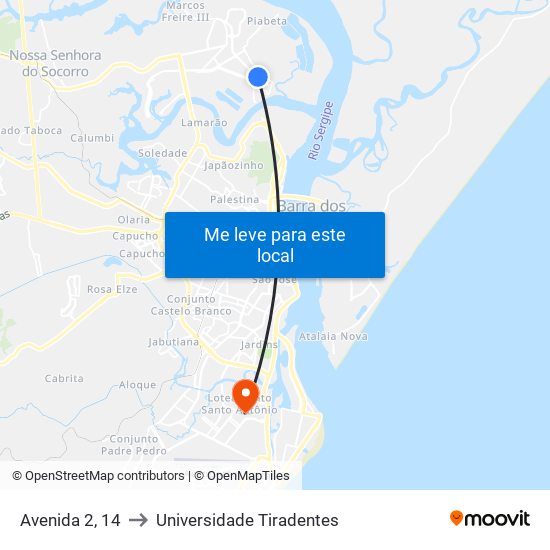 Avenida 2, 14 to Universidade Tiradentes map